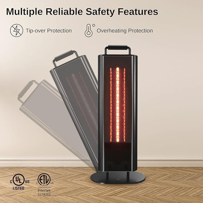 EAST OAK 1200W Portable Under Table Electric Patio Heater, Double-Sided Quiet Heat, IP65 Waterproof, Safety Tip-Over & Overheat Protection, with Carry Handle
