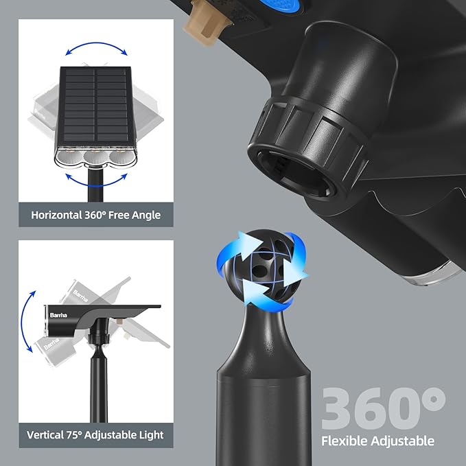 Barrina Solar Spot Lights Outdoor, 2-in-1 6500K & 2700K,360° Adjustable,3 Lighting Modes Solar Lights Waterproof, Auto On/Off 36 LEDs Landscape Spotlights for Garden Patio Yard Pool, 2 Packs