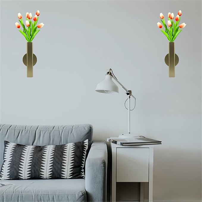 Self Adhesive Wall Vase Metal Tube Decoration Holder Used to Display Dried Flower, Faux Flowers, Fake Flowers, Also Suitable for Cemetery Memorial Decoration (2 PCS Gold)