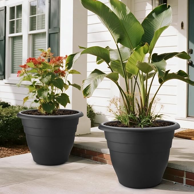 3-Pack 20 Inch Large Plastic Plant Pots for Outdoor, Heavy Duty Extra Large Deep Garden Planter with Drainage Holes, Sturdy Textured Black Flower Pot for Trees, Shrubs, Patio, Lawn