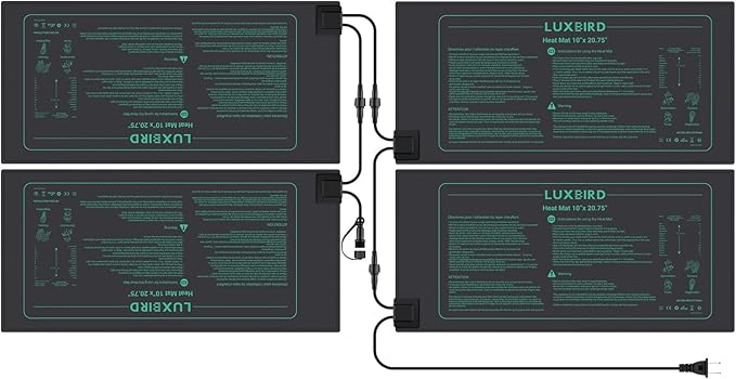 LUXBIRD 4 Pack Daisy Chain Seedling Heat Mats for Indoor Plants, Green Houses, Germination, Hydroponic Garden, Waterproof Durable (LB-HMDC-04)
