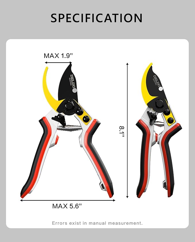 8.1" Pruning Shears for Gardening (Durable and Sharp Teflon-coated SK5 Blade)(Ergonomic Rubber Non-slip Handle) Bypass Garden Shears Up to 1 Inch Cut Capacity