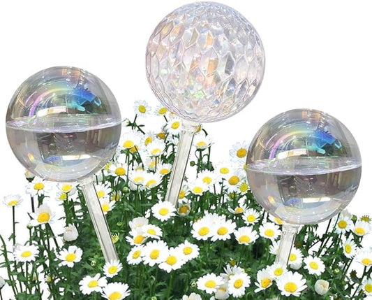 Glass Plant Watering Globes, Water Plants While Away Slow Self Watering Planter Insert Bulbs for Outdoor Indoor Plants, Vacation Plant Watering System Devices (Iridescent Medium 3-Pack)
