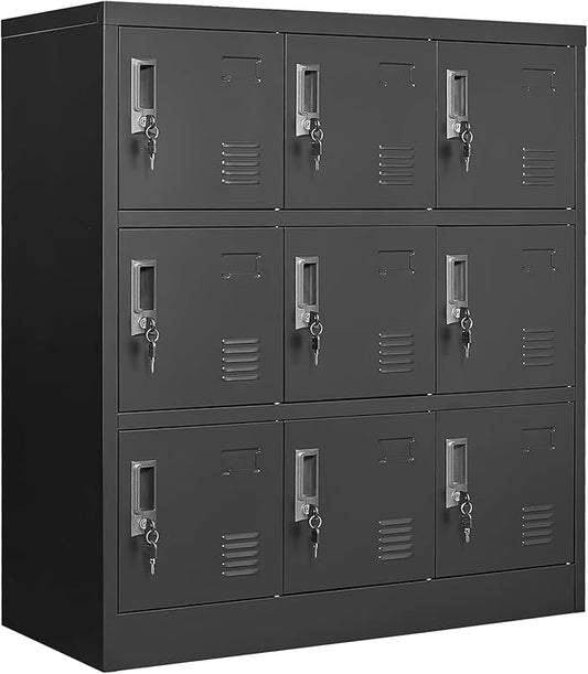 Metal Lockers for Employees,Office Storage Locker with 9 Doors Black,Employee Locker with Lock and Card Slot,Steel Staff Locker Storage Cabinet for Gym Home School Garage,Assembly Required