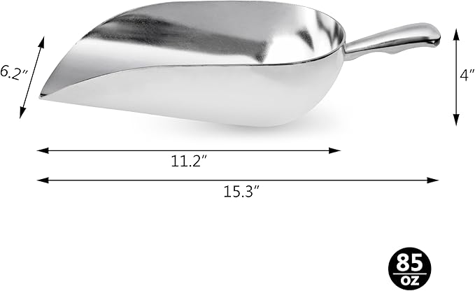 New Star Foodservice 34608 One-Piece Cast Aluminum Round Bottom Bar Ice Flour Utility Scoop, 85-Ounce, Silver (Hand Wash Only)