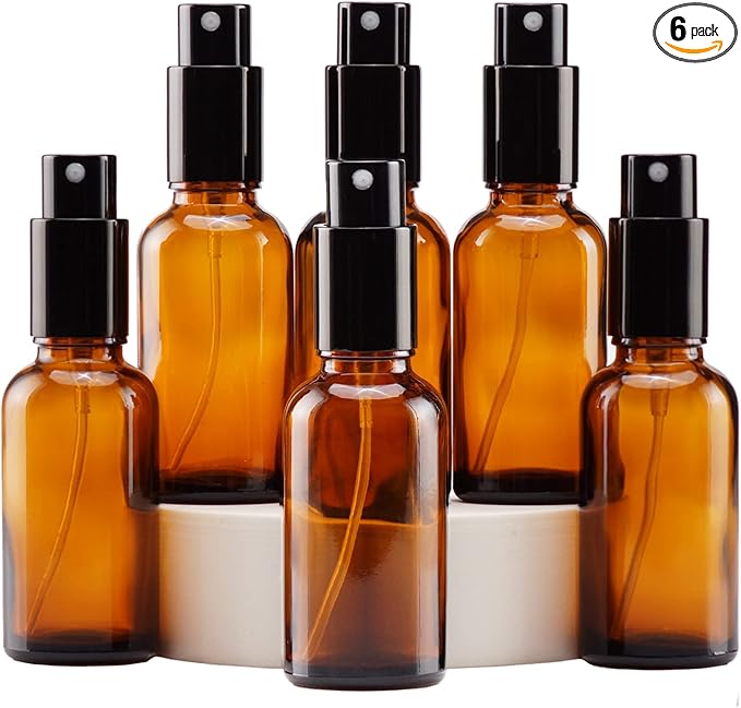YIZHAO Amber Glass Spray Bottles 1oz, with Small Fine Mist Spray, Metal Cap, Refillable for Essential Oil,Travel,Cleaning,Perfume,Aromatherapy,Makeup – 6 Pcs