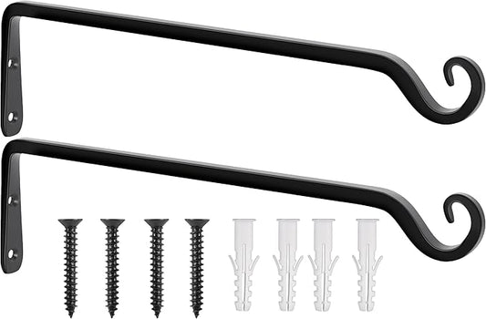 Gtongoko 2 Pack 15 Inch Plant Hangers Outdoor Metal, Plant Hooks for Wall Indoor, Outdoor Hooks for Hanging Bird Feeders, Plant Bracket, Lanterns, Wind Chinme, Black