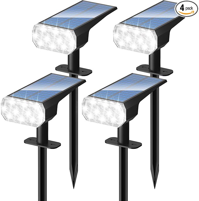 DINGLILIGHTING Solar Lights Outdoor Waterproof: IP65 Led Spot Light Decorations for Garden - 3 Lighting Modes Solar Powered for Yard - Dust to Dawn Uplighting Landscape Pathway Drive Patios 4PC White