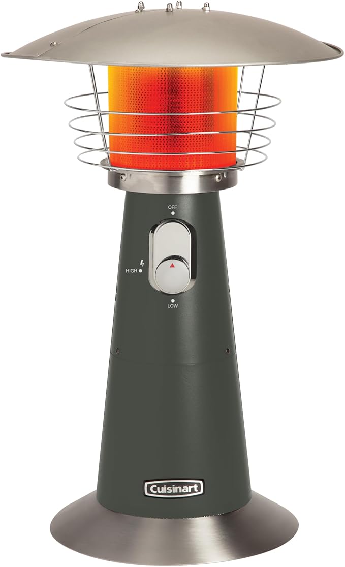 Cuisinart Portable Tabletop Patio Heater, 11,000 BTU Outdoor Propane Heater with Safety Tilt Switch and Adjustable Heat, Burner Screen Guard, 30 sq. Foot Heat Range, Gray