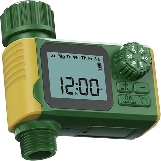 Programmable Sprinkler Timer, Irrigation Water Timer with Digital for Garden Soaker Hose, Rain Delay/Manual/Automatic Watering System for Outdoor, Yard, Lawn, 1 Outlet Green/Yellow