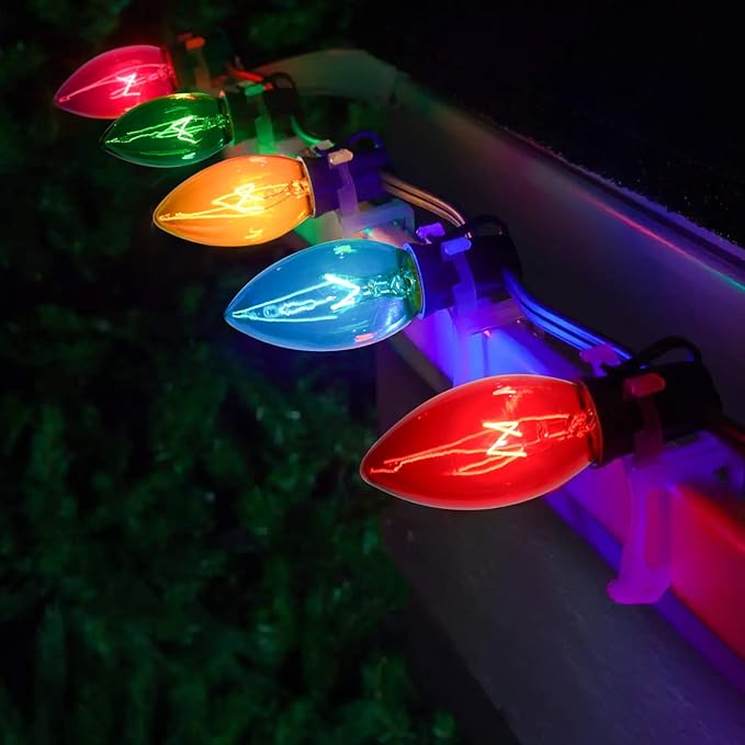 25 FT C9 Clear Multicolor Christmas String Light Outddor,Vintage C9 Christmas Lights with 26 Edison Bulbs(1 Spare), C9/ E17 Base,Multicolor Lights for Christmas Party Backyard Wedding Decor