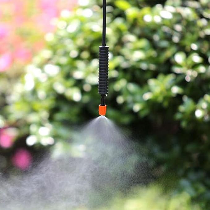 FADDARE 50pcs Garden Irrigation Misting Dripper Set, Adjustable Flow, Black+Orange, Engineering Plastics
