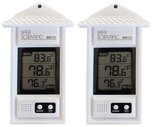Sper Scientific Compact Digital Min/Max Thermometer 800121 - Wide Range Temperature Logger with Clear LCD Display - Ideal for Laboratories, Food Storage, HVAC & Greenhouses - 2 pc
