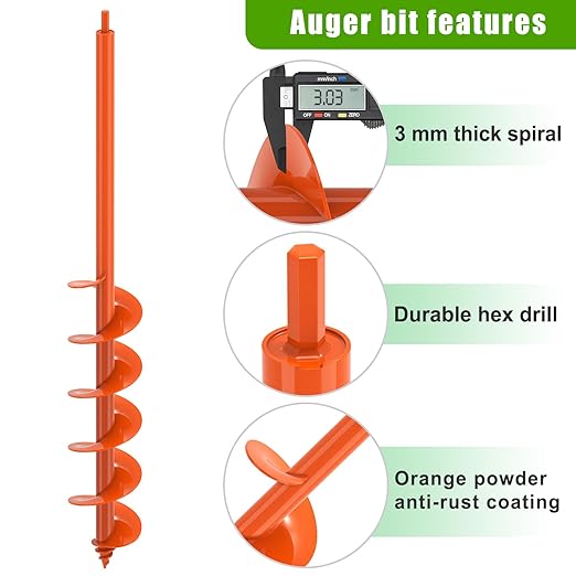 Threaded Auger Drill Bit for Planting, 4''x32'' Drill Augers for Digging Holes with Self-Tapping Screw, 3MM Heavy Duty Garden Auger Drill Bit for Planting, Dirt Bulb Plant Auger for Drill