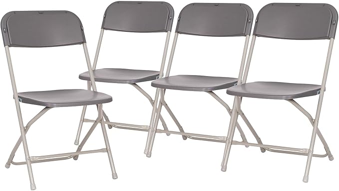 Flash Furniture Hercules Big and Tall Commercial Folding Chair - Extra Wide 650LB. Capacity - Durable Plastic - Gray, 4-Pack
