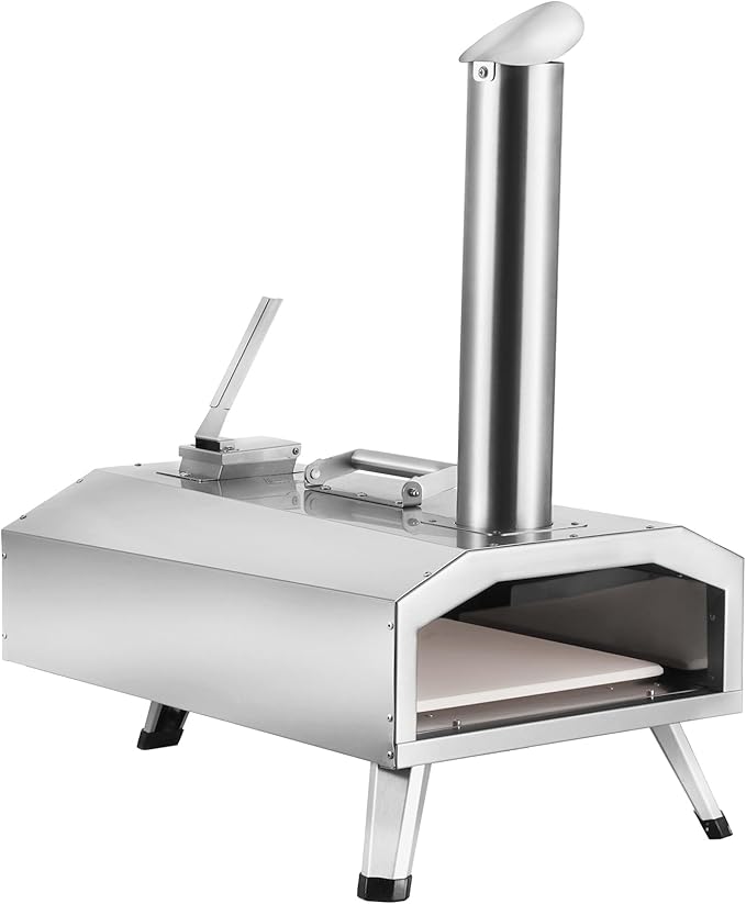 VEVOR Dual Fuel Pizza Oven Outdoor, 12 Inch Wood Fire & Propane Gas Pizza Oven, Pellet & Propane Pizza Maker with Thermometer, Foldable Leg, Stainless Steel Pizza Cook for Outside Camping & Backyard
