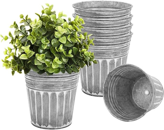 vensovo 6 Inch Silver Metal Rustic Flower Pots - 6Pcs Galvanized Planters with Drainage Hole and Rubber Plug, Rustproof Metal Bucket Plant Pots Farmhouse Vintage Style for Decor