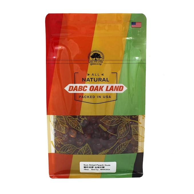 DABC OAK LAND Wild Peach Gum, 100% Natural Edible Peach Blossom, Tears Tao Jiao Peachs Resin, Collagen Boosting for Skin & Health, Food Additives Free for Dessert, Drink, Soup, 1LB of 3 Bags total3LB