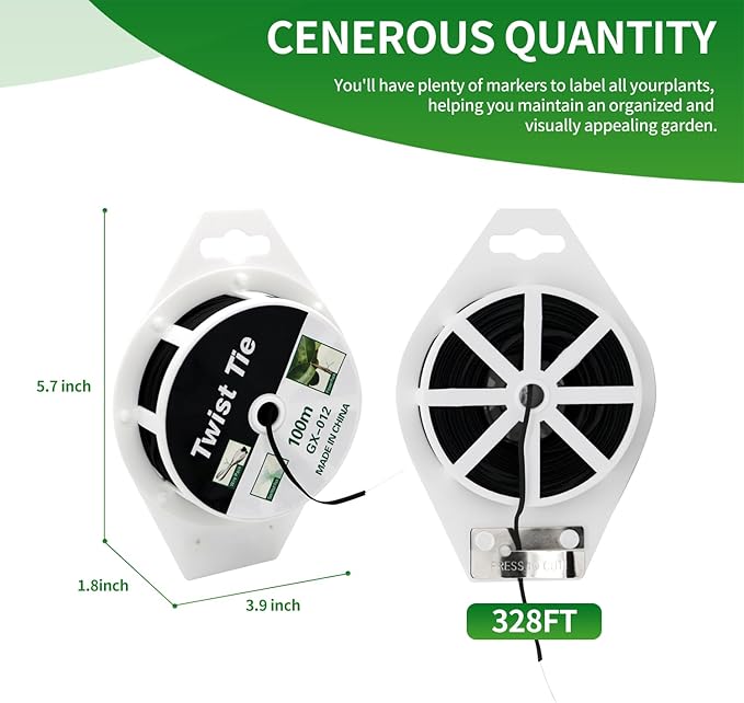 (2 Reels) Garden Wire, Twist Ties Heavy Duty with Cutter 328 Ft Multi-Function Black Coated Tape to Support Plant Tie Up Bags for Home Office Black(328 Feet / 100 m)