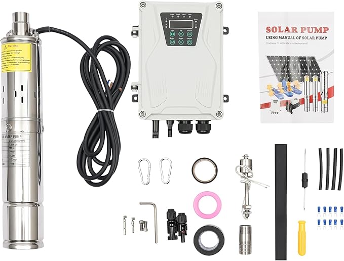 3 Inch Solar Water Pump Submersible Well Deep Bore Screw Well Garden Irrigation Kit with MPPT Controller (24V 270W)