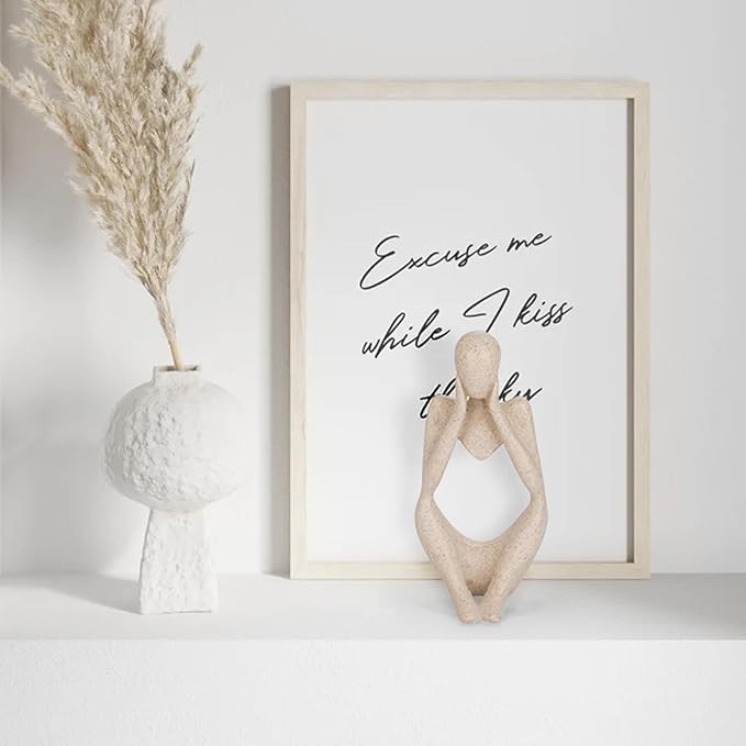 INNOLITES Boho Decor Thinker Statue Abstract Art Sculpture, Sandstone Resin Collectible Figurines for Home Living Room Office Shelf Decoration(Middle, Large)