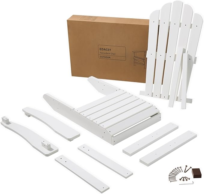 Psilvam Classic Adirondack Chair, Standard-Sized Poly Lumber Fire Pit Chair, 350Lbs Support Weather Resistant Patio Chairs for Garden, Party, Beach(White)