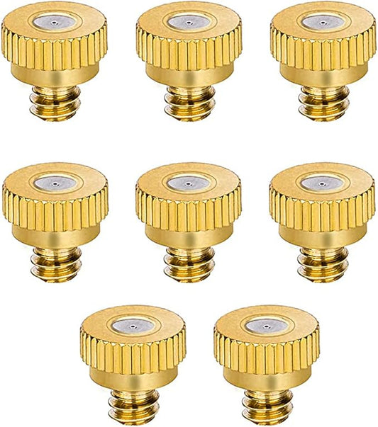 Aopin G 3/16 Brass Misting Nozzles 0.8mm / 0.03" Orifice Atomizing Mister Sprayer Nozzle Suitable For Outdoor Cooling,Garden Irrigation,Fountain, Crop Nutrient Injection, Greenhouse 8 Pcs
