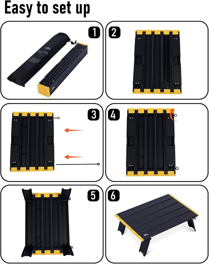 iClimb Ultralight Compact Mini Beach Picnic Folding Alu. Table with Carry Bag, Two Size (Black - S)