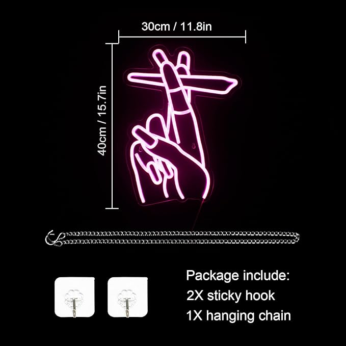 WLHOPE Pink Led Hand Neon Sign for Wall Decor Gesture USB Nail Hand Man Cave Neon Light Sign for Bedroom Home Bar Girls Room Nail Room Salon Party Decor Gift for Women