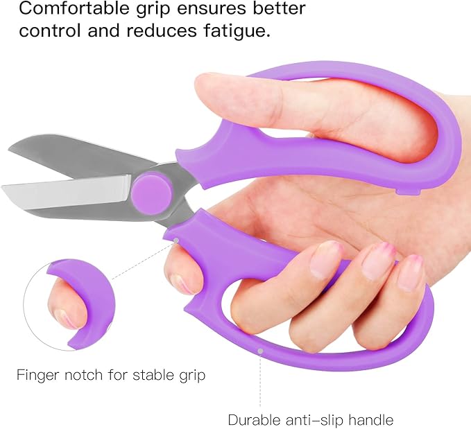 Flower Scissors, Strong Floral Shears, Premium Steel Garden Pruning Shears Floral Fruits Leaf Scissors Hand Pruner Snip Trimming Tool for Gardening Flower Arrangement, Purple
