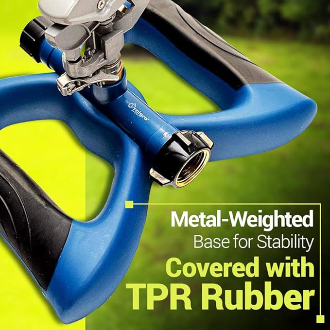 Lawn Sprinkler with Metal Head - 360 Degree Pulsating Garden Water Sprinkler for Lawn - Waters up to 85 feet in Diameter, Adjustable Spraying Area and Distance