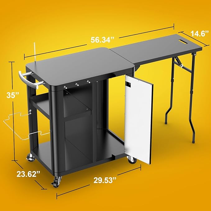 Outdoor Grill Table Cart 57"x24"x35", Outdoor Kitchen Island with Storage & Large Tabletop for Blackstone Griddle, Ooni Pizza Oven, Ninja Woodfire Grill, BBQ Station, Dining Cart, Rolling BBQ Table