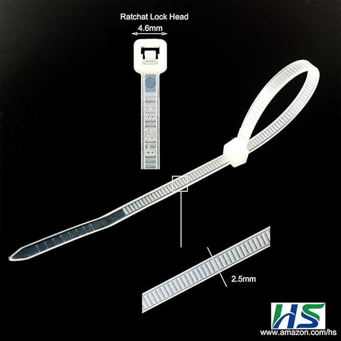 HS Narrow Zip Ties 4 Inch (600 Pack) Cable Ties in Black and White 18 Lbs Self-Locking Wire Ties Assortment for Electronics Cord Management