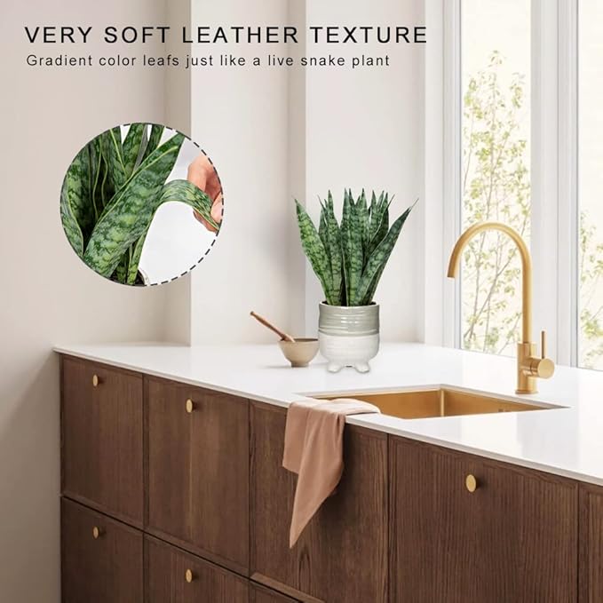 Hollyone Fake Snake Plant 12 Inch Small Artificial Snake Plant Potted with Ceramic Pot Faux Sansevieria Plant for Home Office Room Indoor Decor Housewarming Gifts