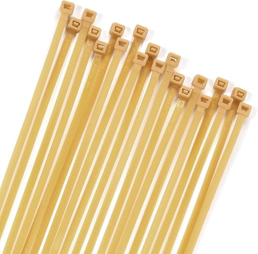 XINGO 100PCS Cable Zip Ties Heavy Duty, Premium Nylon Plastic Wire Ties with 50 Pounds Tensile Strength, Self-Locking Black Nylon Zip Ties for Indoor and Outdoor (14 inch, Gold)