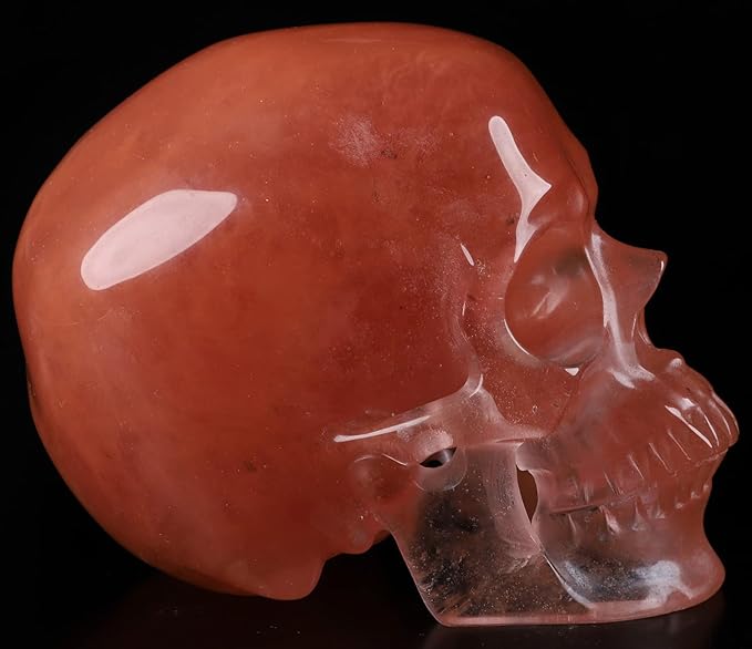 Skullis 5.0" Smelted Quartz Super Realistic Crystal Carved Crystal Skull. Hand Carved Gemstone Fine Art Sculpture.2240 Z8