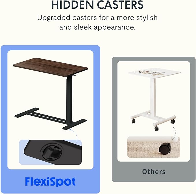 FLEXISPOT Adjustable C Table with Wheels, Mobile Snack Side End Table Sofa Couch Bedside Table Laptop Rolling Cart TV Tray Night Stand for Small Space Side Table(27.6" W x 15.7" D,Rustic Brown)