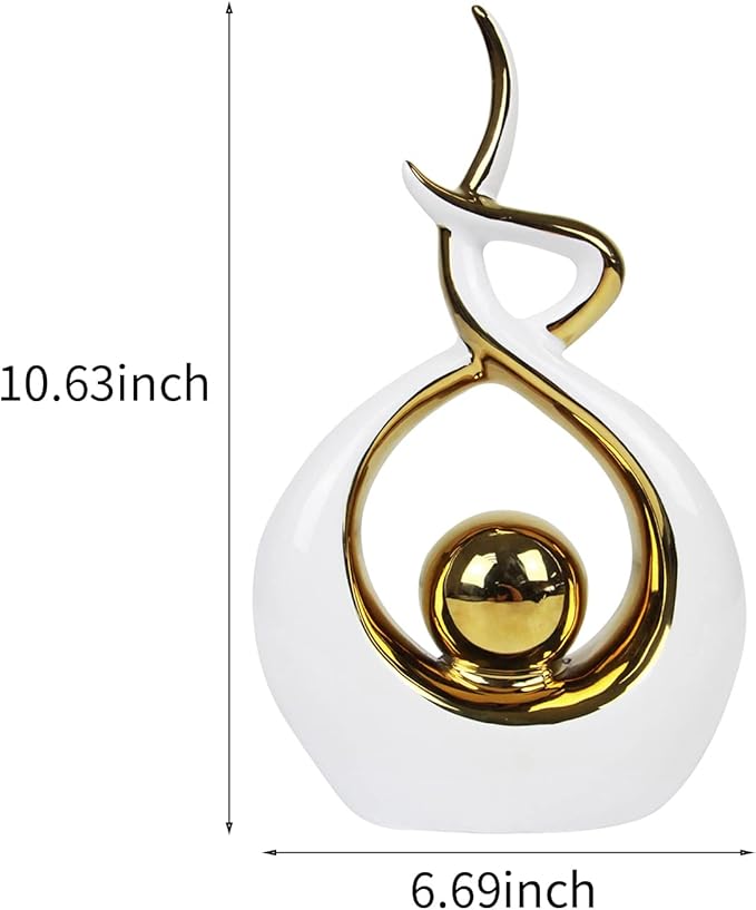 Norrclp Home Decor Modern Abstract Art Ceramic Statue Table Decorations for Dining Room Living Room Office Centerpiece (White and Gold, Small)