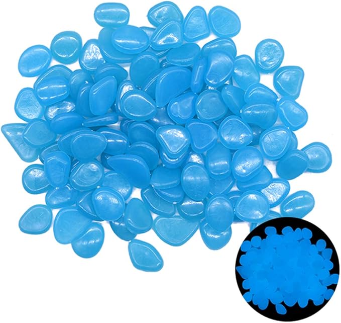 Oubest Glow in The Dark Rocks Glow Pebbles Outdoor Bulk Blue Decorations Stones for Garden Fish Tank Aquarium Walkway Plant Pots (500, Blue)