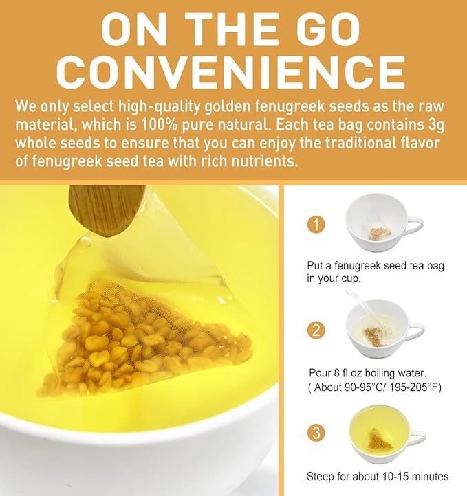 Olvvla - Premium Fenugreek Seed Tea Bags - 3g X 60 Count - 100% Pure Natural Fenugreek Methi Seeds - Non-GMO - Caffeine-free - Gluten-Free - Fenugreek Tea