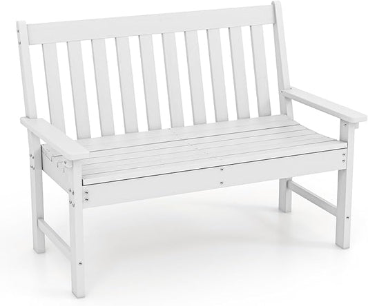 Giantex Outdoor Bench, 52-Inch Outside Bench All-Weather HDPE Park Bench with Backrest and Armrests, 705 lbs Weight Capacity, 2-Person Slatted Patio Bench for Porch, Yard, Lawn, Garden Bench (White)