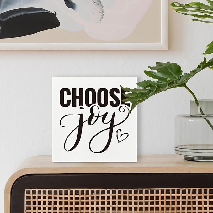 Inspirational Sign, Decorative Wooden Plaques, Rustic Farmhouse Home Decor, Shelf Decoration, Box Signs Decor Tabletop, Office Desk Decoration, Choose Joy Sign 5×5×1.2inches
