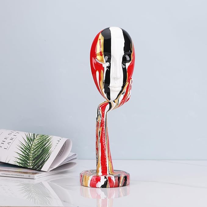 suruim Simple Creative Colorful Female Face Art Statue Thinker Sculpture Abstract Character Crafts Ornament Home Office Bedroom Living Room Study Decoration (Large-1 15.3in)