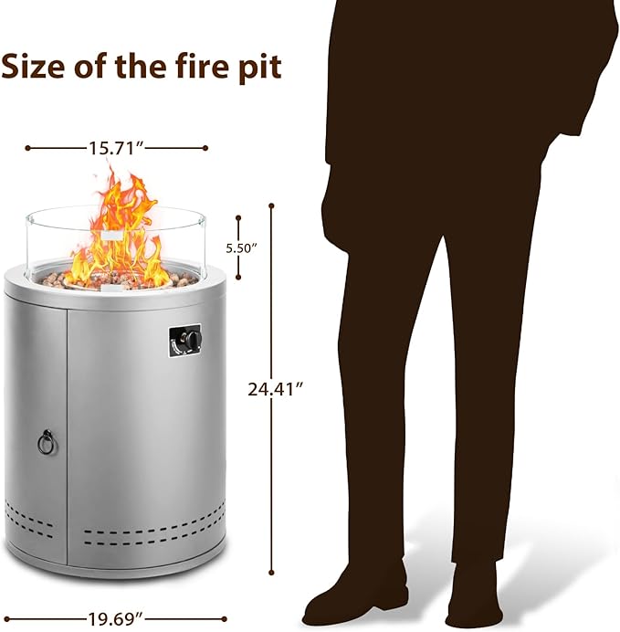 20" Smokeless Propane Fire Pit Tabletop, 50,000 BTU Portable Outdoor Fire Pit for Patio, Camping & Backyard, with Lava Rocks, Glass Wind Guard & Waterproof Cover, CSA Certified