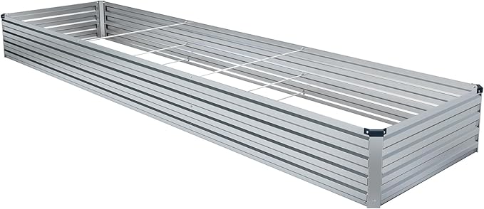 12x2x1FT Galvanized Raised Garden Beds Kit Large Outdoor Metal Gardening Planter Box for Vegetable Elevated Flower Herbs, Silver