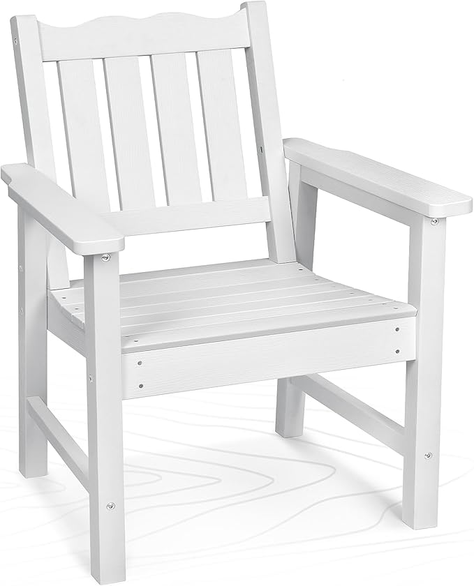 Stoog Oversized Patio Chair, All-Weather Outdoor Chairs with Curved Backrest, 400 lbs Support Patio Dining Chair, for Backyard, Garden, Porch, Deck and Balcony, White