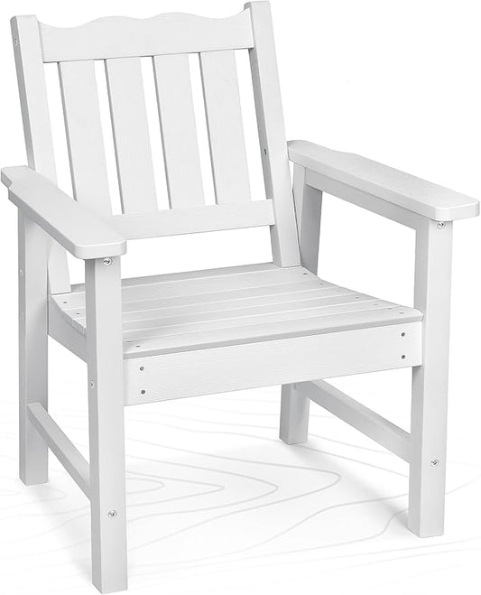 Stoog Oversized Patio Chair, All-Weather Outdoor Chairs with Curved Backrest, 400 lbs Support Patio Dining Chair, for Backyard, Garden, Porch, Deck and Balcony, White