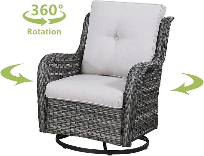 HUMMUH Outdoor Swivel Rocker Wicker Patio Chairs High Back PE Rattan Glider Chairs 4PCS Patio Furniture Set(Grey,Beige)