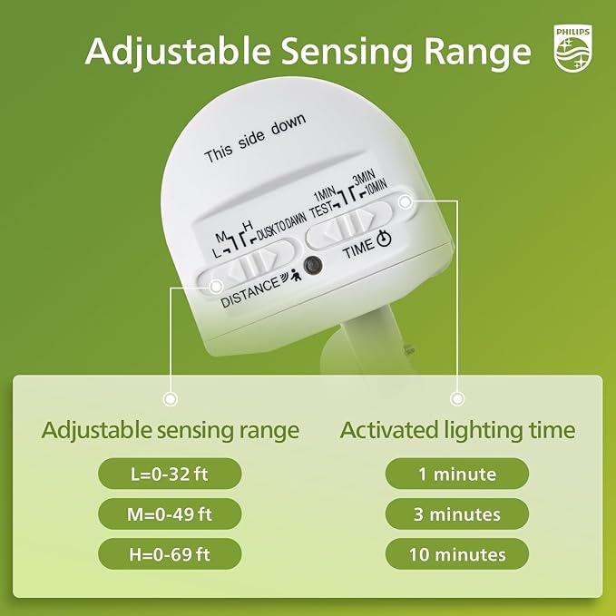 Philips 72W 7400LM LED Security Lights w/PIR Motion Sensor Outdoor, 5000K Daylight Dusk to Dawn Aluminum Flood Light, 3 Adjustable Heads, Waterproof for Garage, Yard, Porch