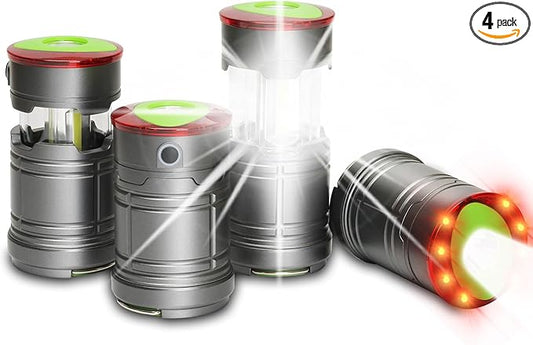 Lichamp Collapsible LED Camping Lantern, Portable Lightweight Waterproof LED Flashlight, 4 Light Modes, Survival Kits for Indoor Outdoor Home Emergency Power Outages Hiking Hurricane, 4 Pack, Medium